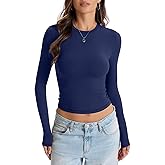 EasyGala Womens Double Lined Long Sleeve Tops Crew Neck Fitted Basic T Shirts Crop Going Out Tops 2026
