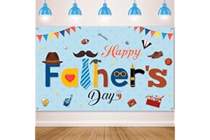 CHIAZLLTA Happy Father's Day Backdrop Banner Sign Blue Fathers Day Background Decorations Father’s Day Party Family Photo Booth Supplies Favors