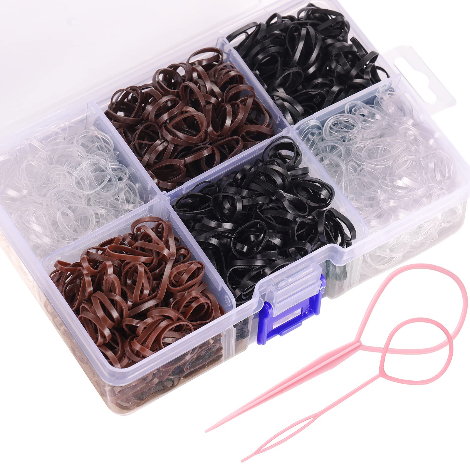 Clear Hair Elastic Bands 2500 Pcs, Small Hair Bands for Girls Women Men, Funtopia Mini Hair Rubber Bands with Organizer Box, Soft Hair Elastics for Kid Toddlers Wedding Hairstyle (Clear,Black,Brown)