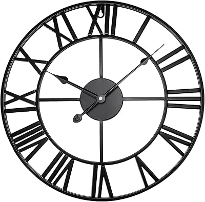 Crystals Outdoor Garden Wall Clock 60CM Black Roman Numerals Silent