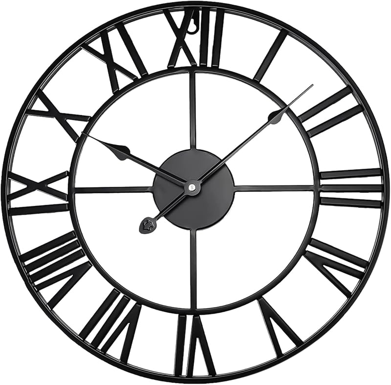 Crystals Outdoor Garden Wall Clock 60CM Black Roman Numerals Silent