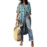 Moss Rose Women Summer Kimono Cardigan Kaftan Cover up Bathing Suit Maxi Beach Vacation Clothes with Belt