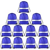 KUUQA 12 Pcs Drawstring Backpack Bag Bulk Reflective Backpack Blue String Bags Cinch Sack Backpack for Team Yoga Sport Gym Traveling