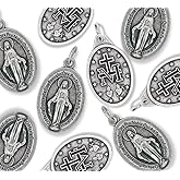Caritas et Fides Bulk Pack of 100 - Miraculous Medals Catholic Latin - 1" Silver Oxidized Immaculate Mary Medal, Catholic Pendant for Necklace or Rosary, Made in Italy