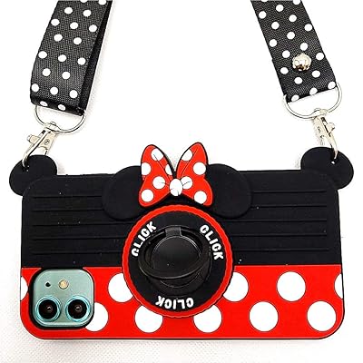 Buy Iphone 11 Case Cute Iphone 11 Case Minnie Mouse 3d Carton Camera With Rotating Ring Grip Holder Kickstand Lanyard Teens Girls Women Kids Soft Silicone Rubber Phone Case Cover For Iphone