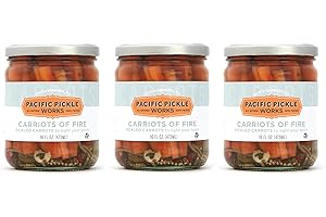 PACIFIC PICKLE WORKS Carriots of Fire - Spicy Pickled Carrot Sticks with Jalapeño - Gourmet Carrots for Snacking - non-GMO, Kosher, Gluten-Free 16 oz (3-pack)