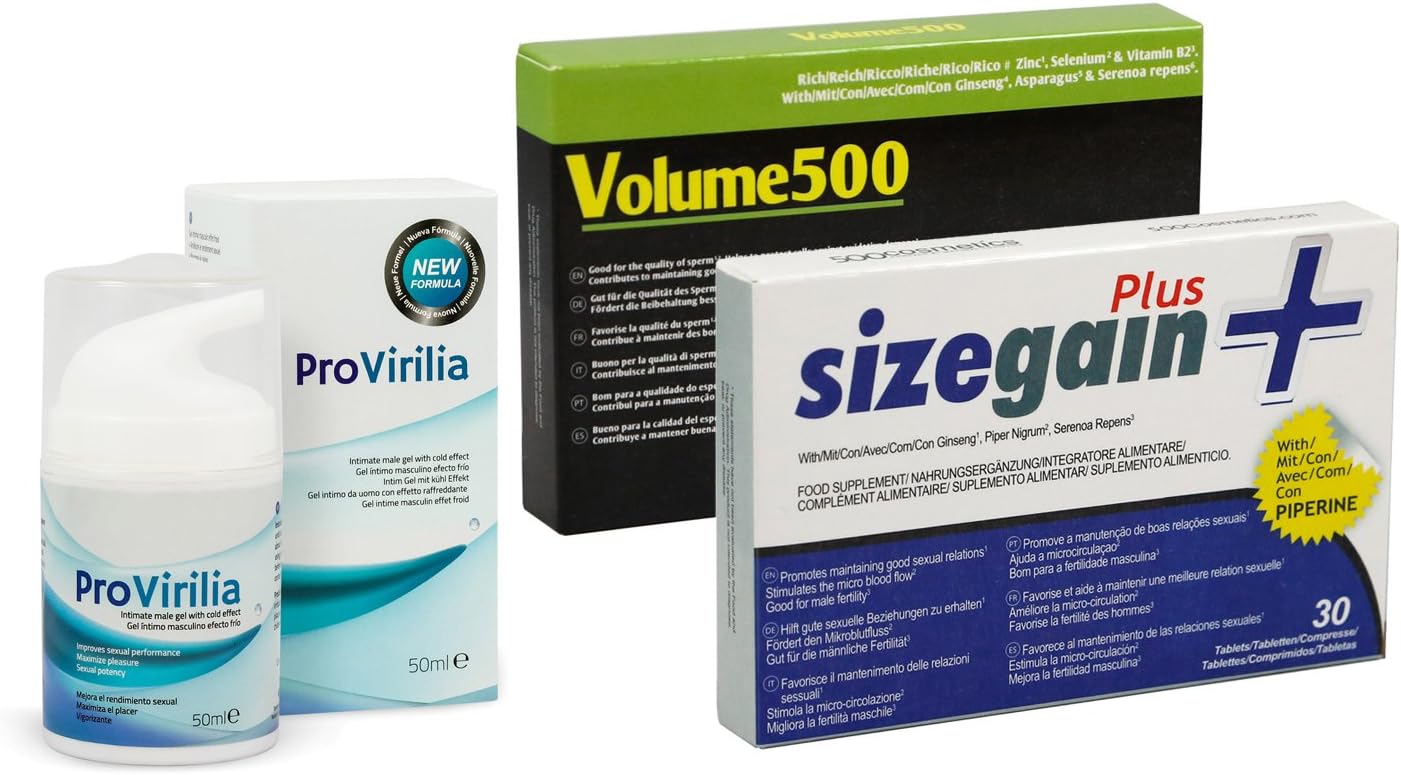 SizeGain Plus: Pastillas para alargar el pene + Volume500: Pastillas