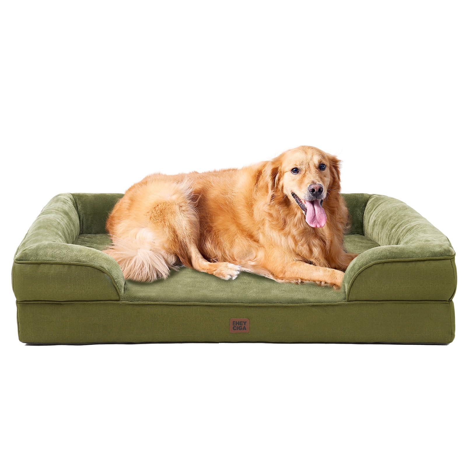 Photo 1 of EHEYCIGA Orthopedic Dog Beds for Extra Large Dogs 44x32Inch, Waterproof Memory Foam XL Pet Bed with Sides, Non-Slip and Egg-Crate Foam Big Dog Couch Bed with Washable Removable Cover, Olive Green