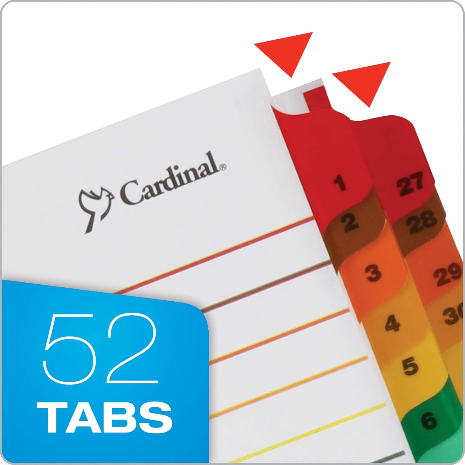 Cardinal OneStep Binder Dividers, 52-Tab, Customizable Table of Contents, Reversible Multicolor Tabs, Numbered 1–52, 1 Set (60118) : Binder Index Dividers : Office Products