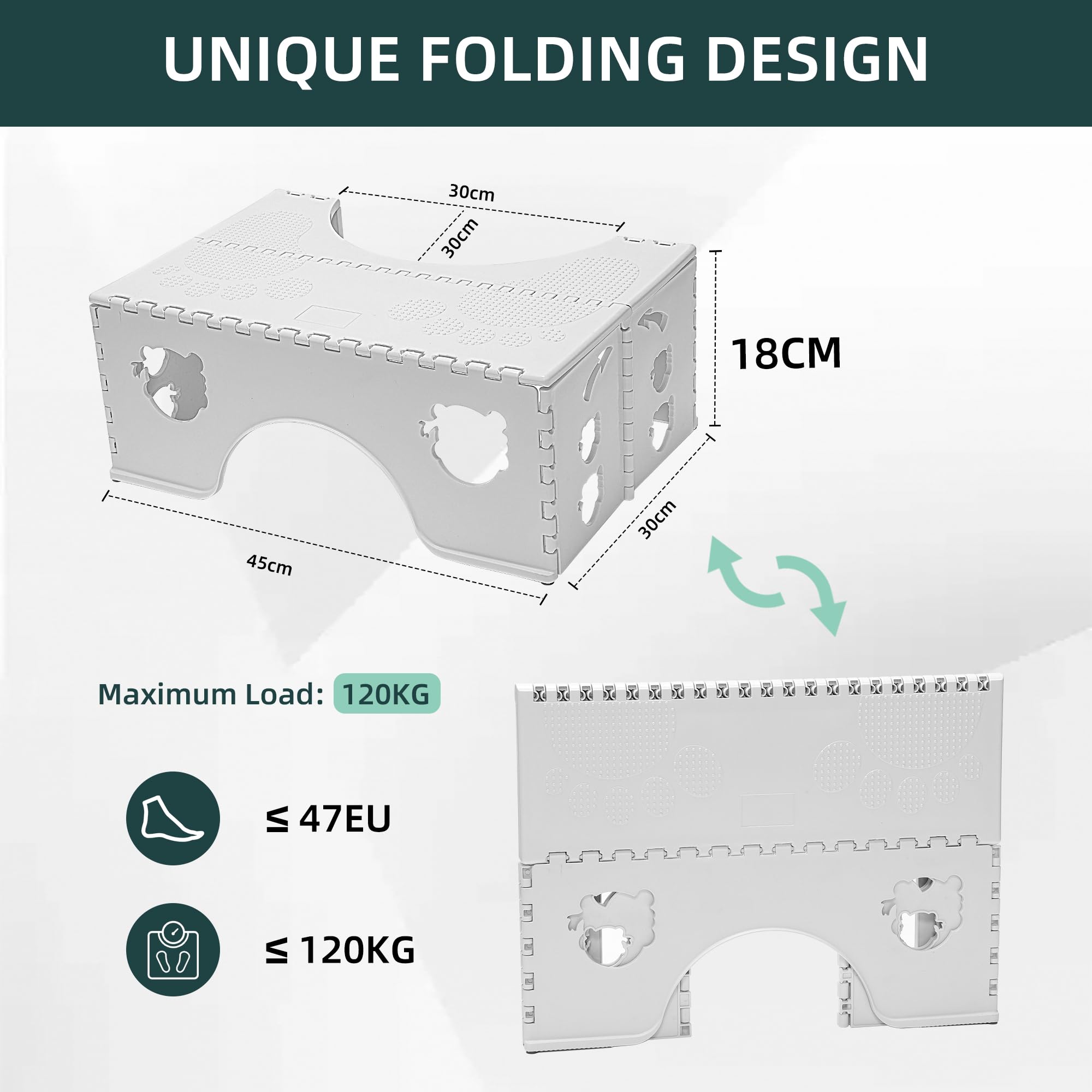 Foldable Toilet Stool, 7inches Healthy Bathroom Squatting Posture Poop Stool with Anti-Slip Feet, A Good Helper to Effective Relief of Constipation, Easy to Storage Toilet Squat Stool.