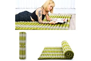 Leewadee - Foldable Floor Mattress - Japanese Roll Up Futon -Trifold Tatami Mat- Guest Floor Bed - Camping Mattress - Thai Massage Mat, Kapok Filled, 75 x 57 inches, Green