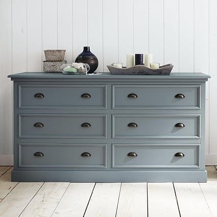 Aprodz Mango Wood Storage Cabinet Marceio Chest of 6 Drawers Furniture for Living Room | Grey