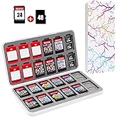 FYY Nintendo Switch Game Case Holder for Switch 2 Cartridge Case with 24 Game Card Slots & 48 Micro SD Card Slots, Hard Shell, Silicone Lining Lightning White