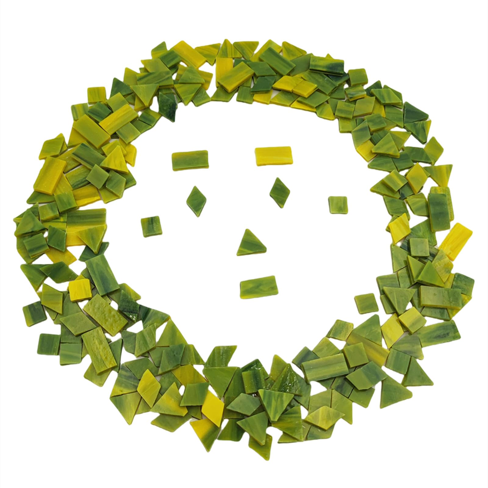 200g Stained Glass Mosaic Tiles, 230 Pieces Square Triangle Rhombus Rectangle Shape Glass Pieces for Mosaic Making Projects (Olive Green)