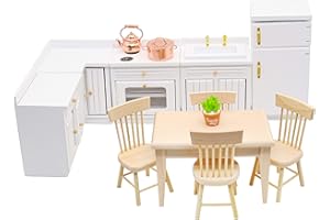 HIAWBON 1:12 Scale Mini Wooden Furniture Miniature Kitchen Furniture Set Mini House Accessories Furniture Model for Birthday Gifts