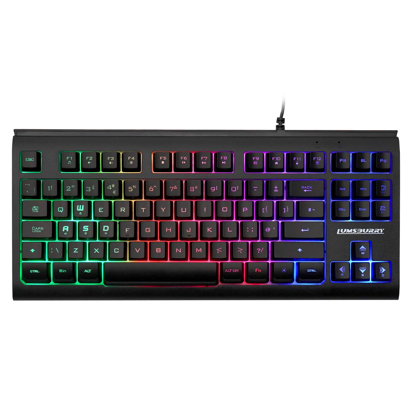 Lumsburry Computer Keyboard(UK Layout), 88 Keys Compact Wired USB Keyboard with Rainbow LED Light Up Backlit for PC Gaming Laptop Teclado Gamers Office Working