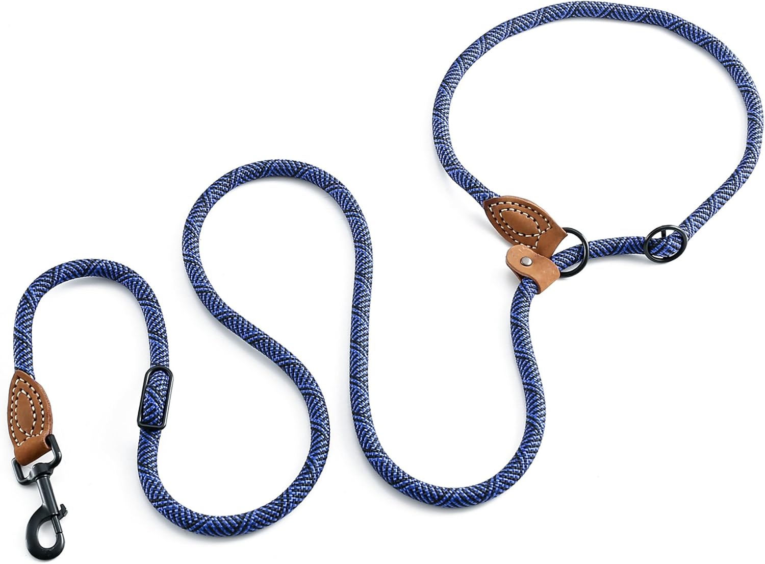 Mile High Life Hands Free Leather Tailor Handle Mountain Climbing Dog Rope 6FT Leash with Heavy Duty Metal Sturdy Clasp (Blue)