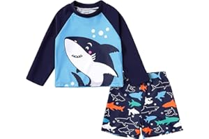 Happy Town Toddler Boys Swimsuits Rashguard Sets Long Sleeve Swim Shirt Trunk Bathing Suits Swimwear Summer Outfits Clothes