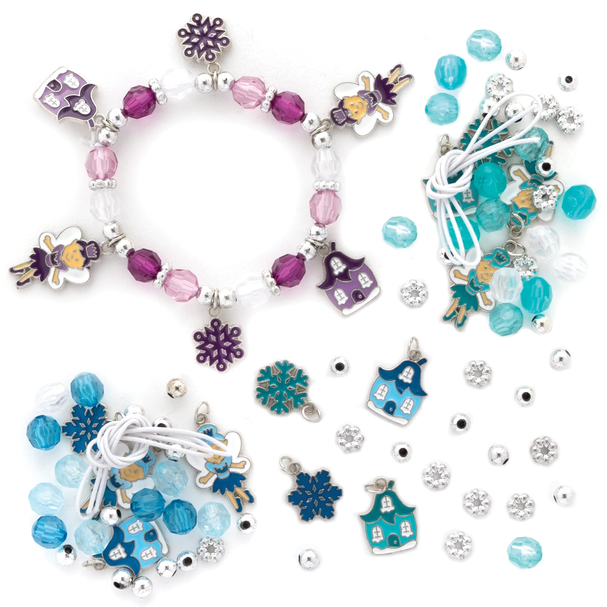 Baker Ross FE864 Winter Fairy Charm Bracelet Kits - Pack of 3, Perfect for Kids Jewellery Making, Bead Art or Birthday Party Craft Activities, Xmas Craft Gifts for Girls, Silver,White