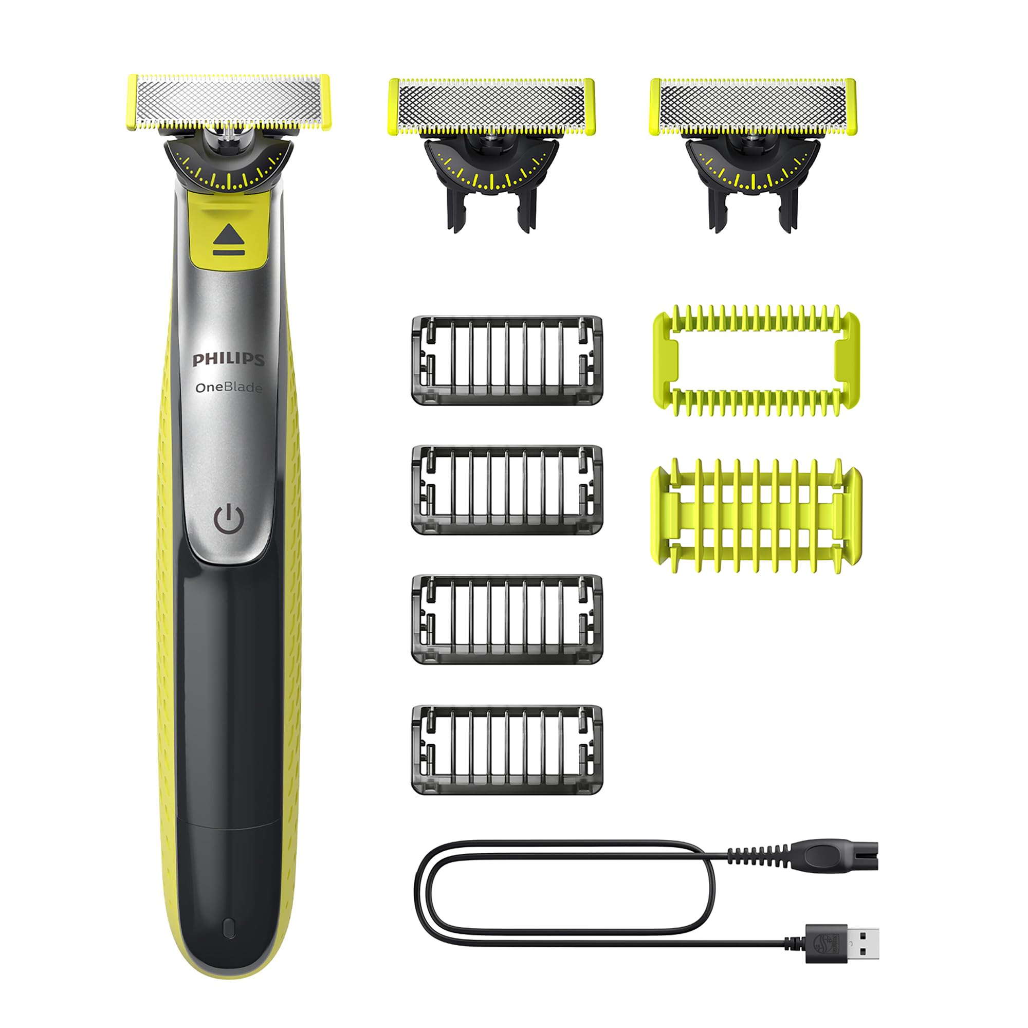 PHILIPS OneBlade 360 Face & Body - elektrischer Rasierer, Trimmer & Bodygroomer, 3x 360 Klingen, 4x Trimmaufsätze (1/2/3/5 mm), 2x Körperaufsätze, Nass- & Trockenrasur für Gesicht & Körper (QP2834/31)