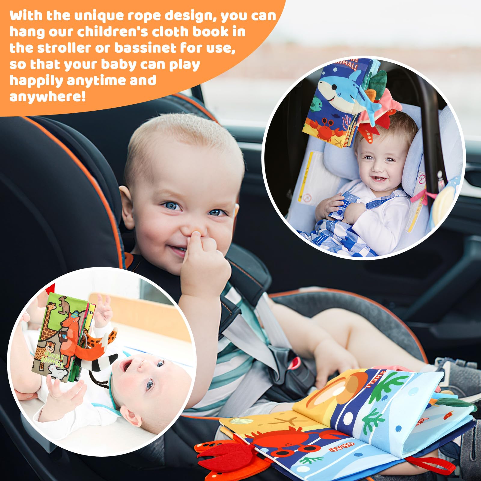 2PCS Baby Books - Montessori Toys Cute Animal Theme Baby Cloth Books 6 to 12 Months, Soft Stuffed High Contrast Crinkle Infant Sensory Toys, Boys&Girls Kids Early Learning Gifts