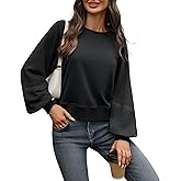 AMZANGEL Women's Cropped Sweatshirt Oversized Lace Lantern Long Sleeve Crewneck Cotton 2025 Loose Fit Pullover