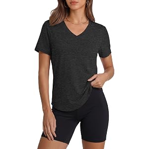 Alaroo Womens Workout Tops Short Sleeve V-Neck T Shirts Sun Protection Pilates Outfits Athletic Tops for Running Gym Tee