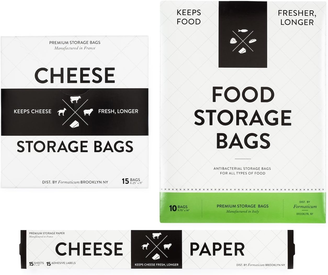 Formaticum Collection - Cheese Storage Bags (15), Food Storage Bags (10) and Cheese Storage Paper with Adhesive Labels (15)