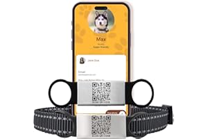PAWNIMALS Smart Slide-On QR Code Pet Tag – Silent Dog & Cat ID Tag with Laser Engraving – Stainless Steel & Silicone – No App Needed – Custom Pet Profile – Fits Most Collars (Black, Small)