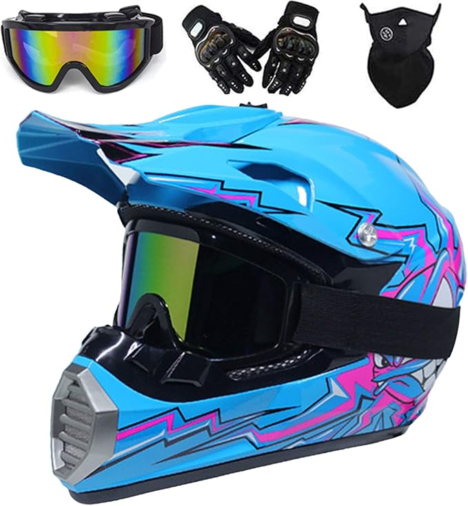 QYTK Crosshelm Motorradhelm Helm Kinder Motocross Helm Set mit Brille