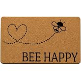 ZXQL Funny Welcome Doormat Bee Happy Doormats for Entrance Way Indoor Monogram Colorful Doormat Personalized Non Slip Rubber Mat for Front Door Kitchen Rugs and Mats 30(L) x 18(W)