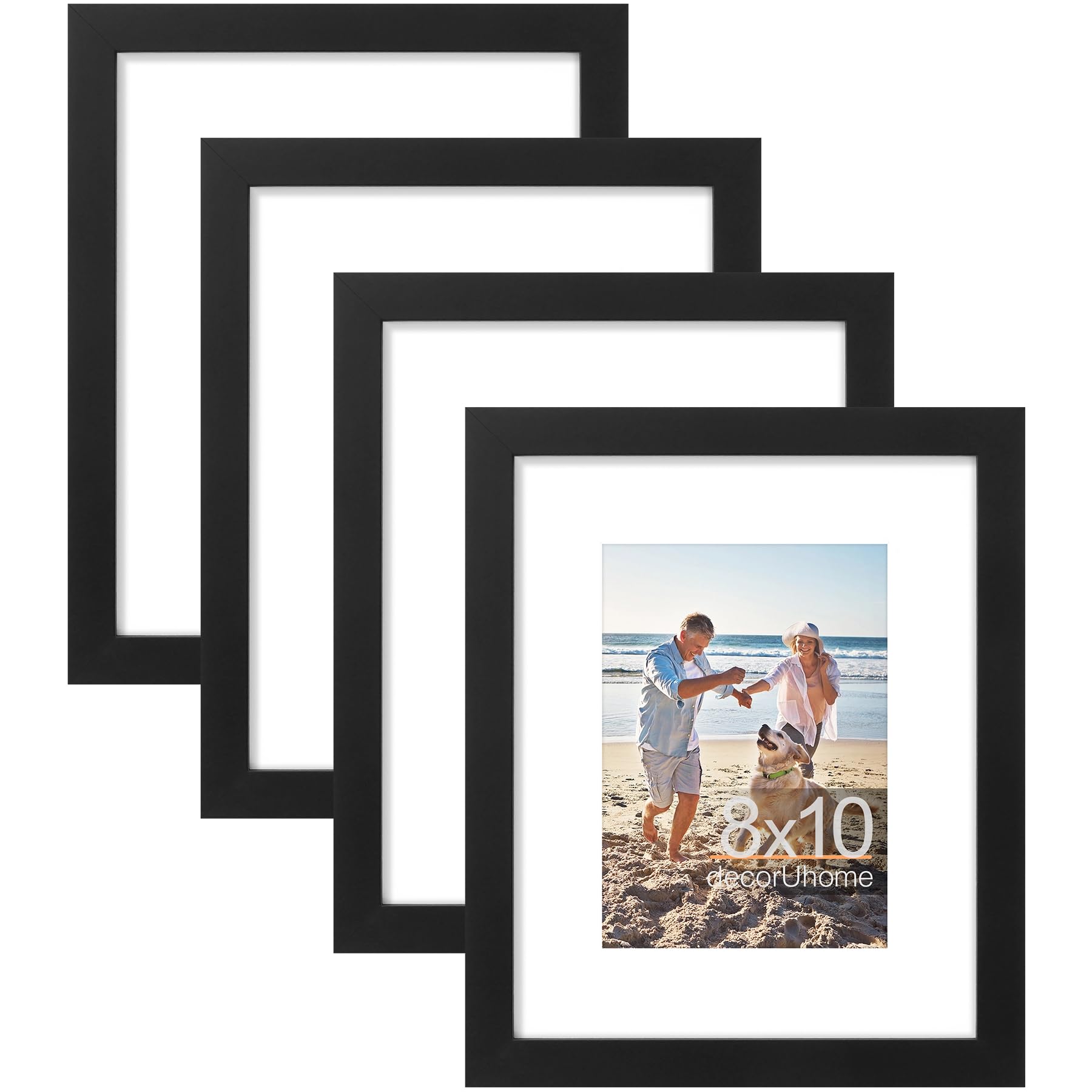 Photo 1 of decorUhome 8x10 Picture Frame, Set of 4, Black Engineered Wood, Plexiglass, 11x9 inches, Matte Finish, Vertical or Horizontal, Unisex