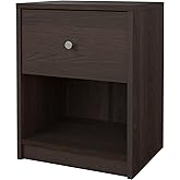 Tvilum, 1 Drawer 1 Shelf Nightstand, Bedroom Furniture, Silver Drawer Knobs, Dark Brown