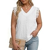 Eytino Plus Size Tank Tops for Women V Neck Lace Tee Shirts Summer Casual Sleeveless Shirts Blouse(1X-5X)
