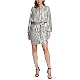 Vince Camuto Womens Metallic Knit Dress with Belt