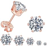 Gemsme 5 Pairs Princess Cut Cubic Zirconia Stud Earrings for Women/Men - 18K Gold Plated Hypoallergenic 3-7mm Square Clear CZ Earring Set