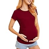 MIRAZEN Maternity Shirts for Women – Crew Neck Maternity Top Short Sleeve