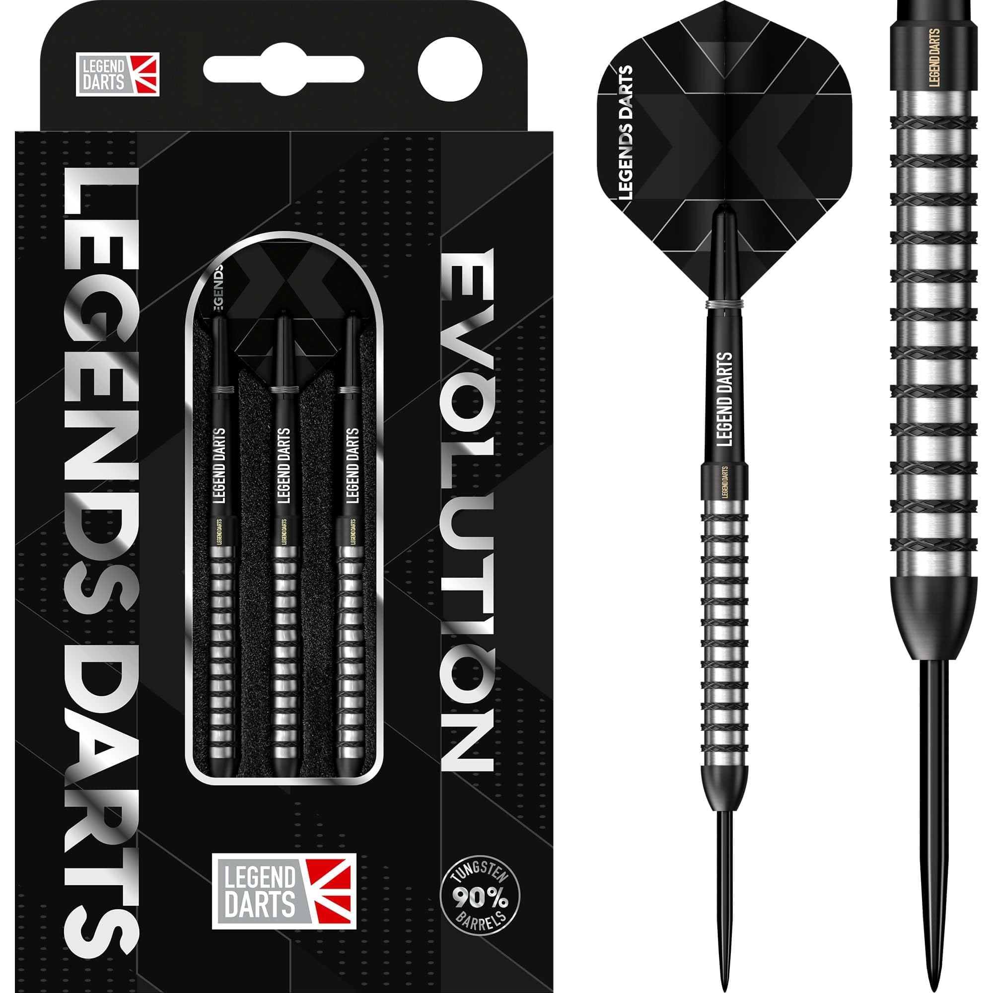 Legend Darts | Steel Tip | Evolution Series | B11 | Black | Wide Ring| Multiple Weights Available. (22, Grams)