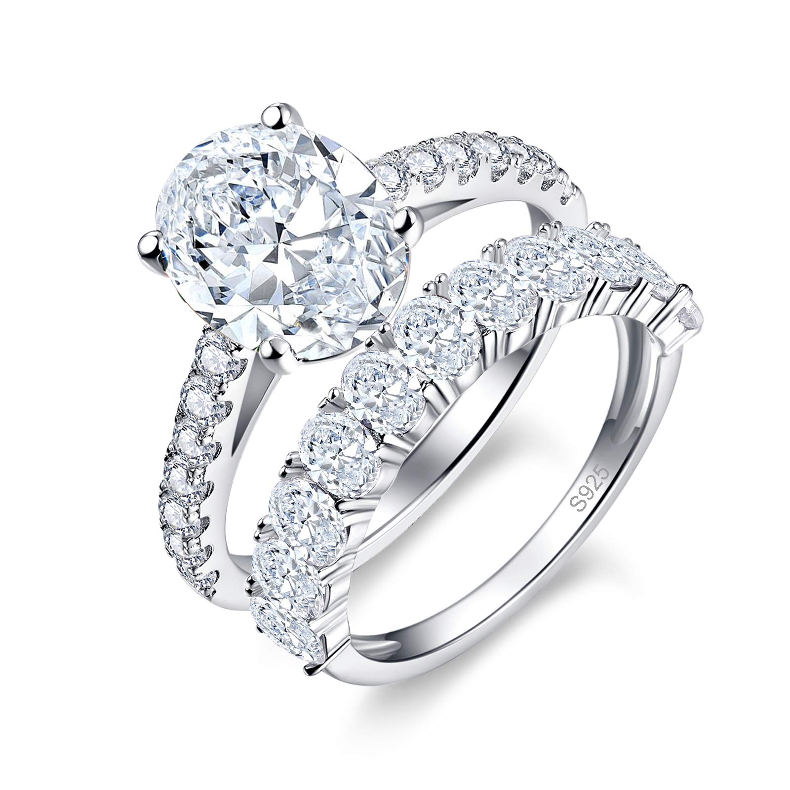 Bonlavie Briliant Cubic Zirconia 925 Sterling Silver Oval Cut Wedding Engagement Bridal Ring Set Size T 1/2