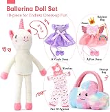 hahaland Unicorn Toys Girl Dress-Up Set with 3 Outfits Plush Doll view 2