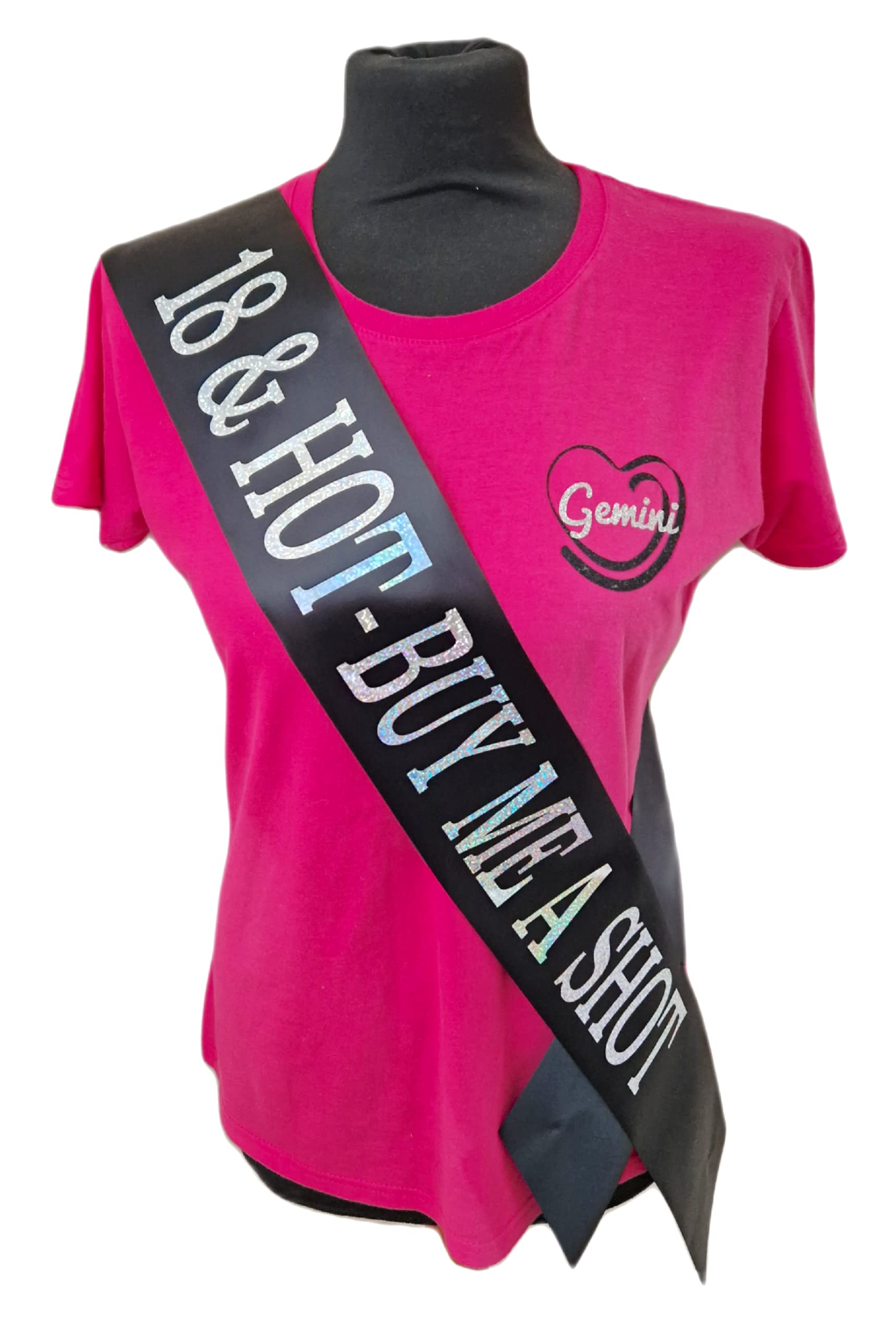 18 Birthay Sash - Black 18 & Hot! Buy Me A Shot Sash - Beautiful Quality Black Ribbon and Holographic Silver Font