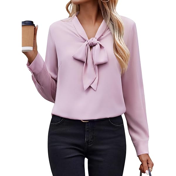 Amazon.com: Women's Button Down Lapel Shirt Bow Tie Long Sleeve