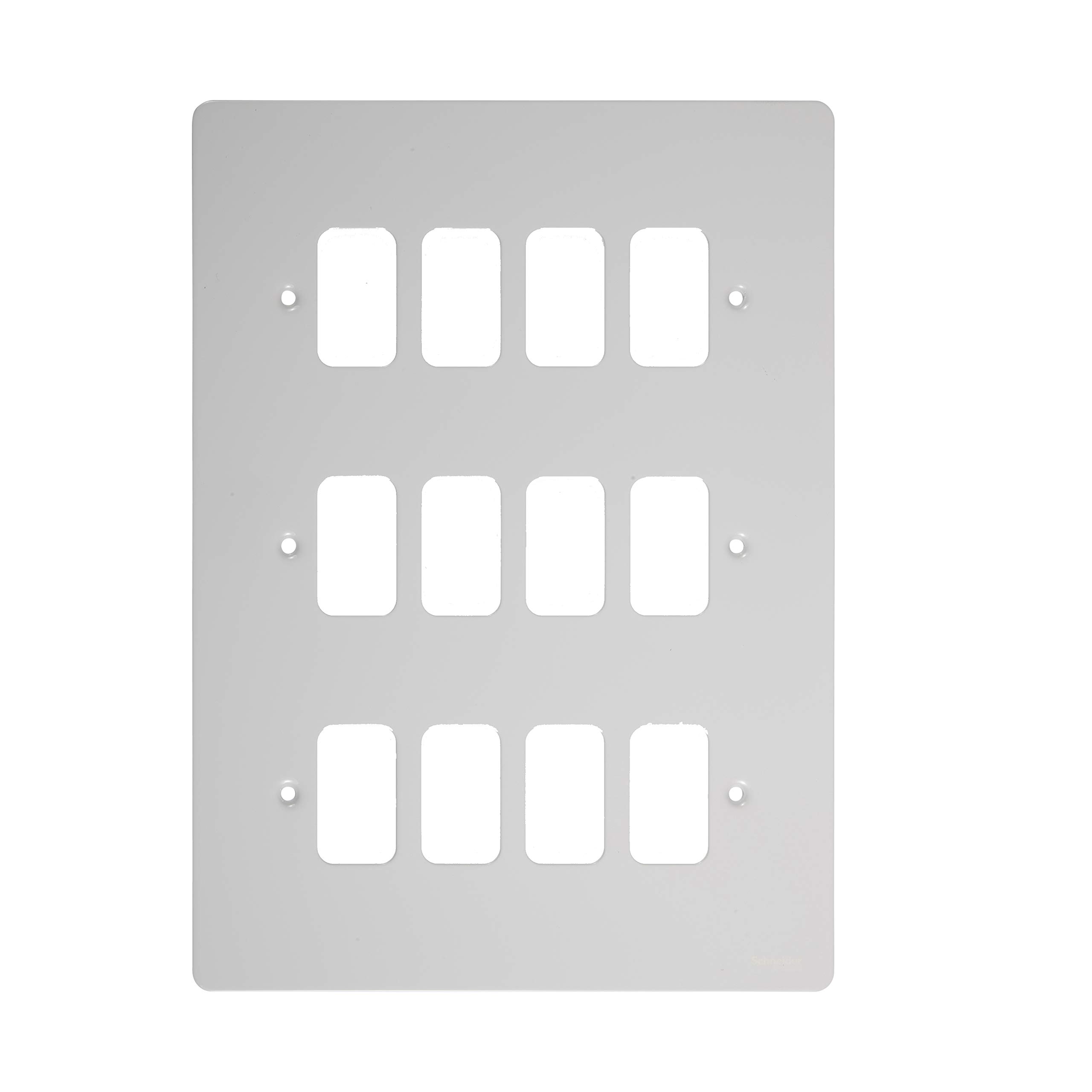 Schneider Electric Ultimate Flat Plate - 12 Gang Grid Faceplate, with Mounting Frame, GUG12GPW, White