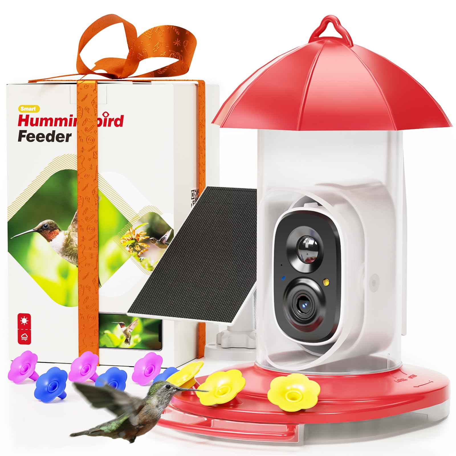 Photo 1 of Long Plus® Hummingbird Feeder with Camera for Outdoors Solar Panel, Smart Bird Camera with 2K Live Video, Ant Guard Pole Base, AI Identify Bird Species, Ant Moat, Bee Proof with 3 Feeding Ports, Gifts Ideal