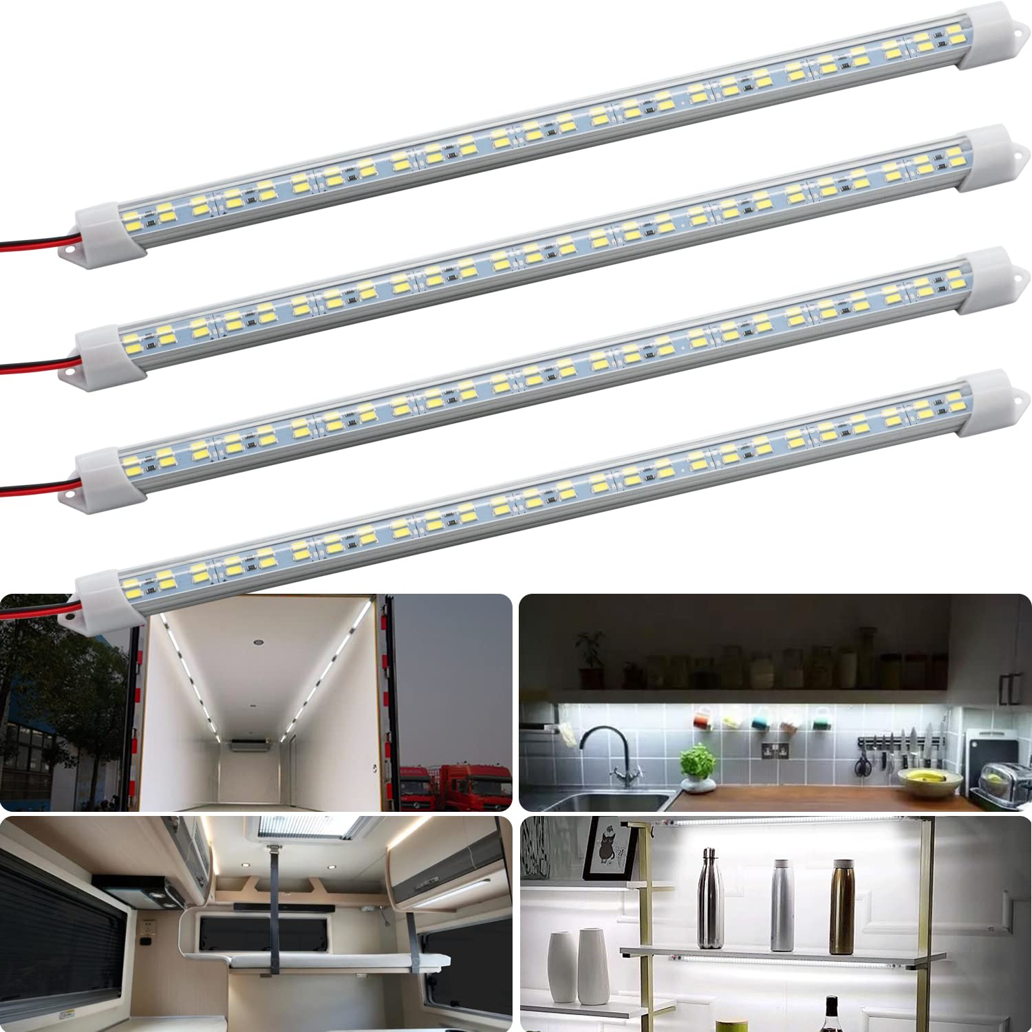 Photo 1 of LMGYES 12V Interior LED Light Bar for Car,12V LED Light Strip 54 LEDs Lighting Super Bright 7000K White Color DIY Cabinet LED Light Strip for Car,Trailer,Motorhome,Van,RV,Truck Bed Lights(4 Pack)