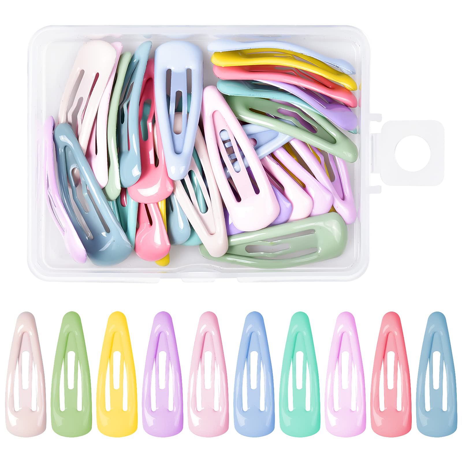 Jinlaili 30 Pcs SnapHair Clips, 3cm Metal Snap Hair Clips for Kids, Mini Barrette Candy Color Small Hairpins, Baby Girl Accessory