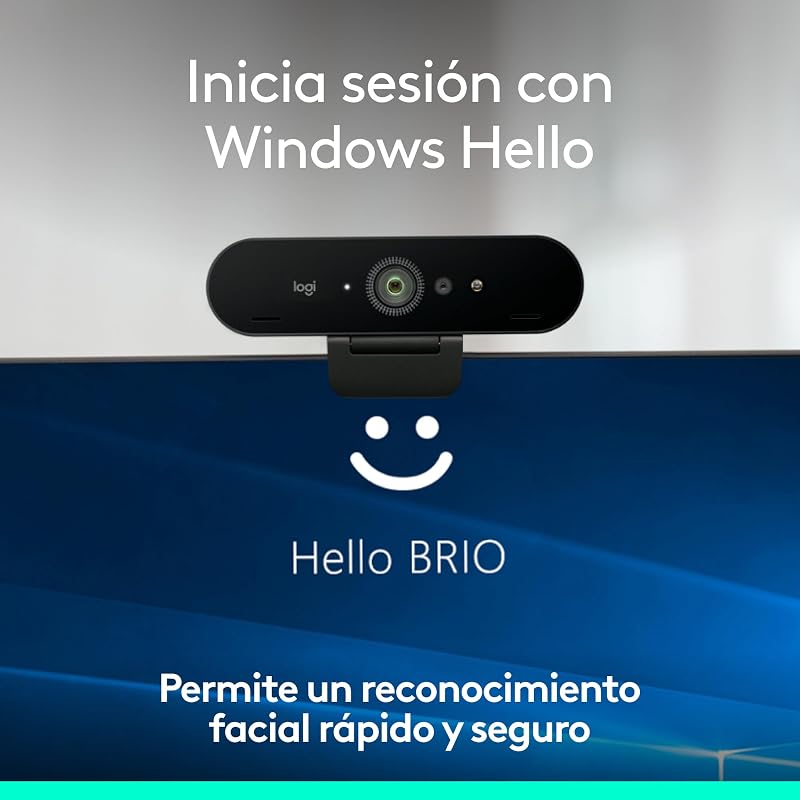 Webcam Brio 4K, chamadas de vídeo, cancelamento de ruído do microfone, correção automática de iluminação HD, Microsoft Teams, Zoom, Google Voice, Google Meet, PC/Mac/portátil/Macbook - Grafite