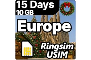 RINGSIM [SIM kit] Europe SIM Card | 15DAYS 10GB | UK, France, Italy, Spain, Germany | Prepaid SIM Card | 5G, 4G/LTE, Tethering, Hotspot | Plug and Play - No Activation Needed | 15DAYS 10GB