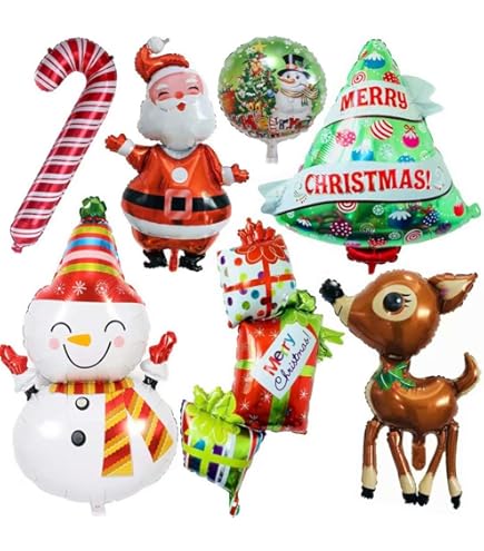 Décoration Ballons Aluminium "Merry Christmas" – Banderole Gonflable Pour Fête De Noël – Lot Complet Avec Pompe Et Adhésifs – Réutilisable