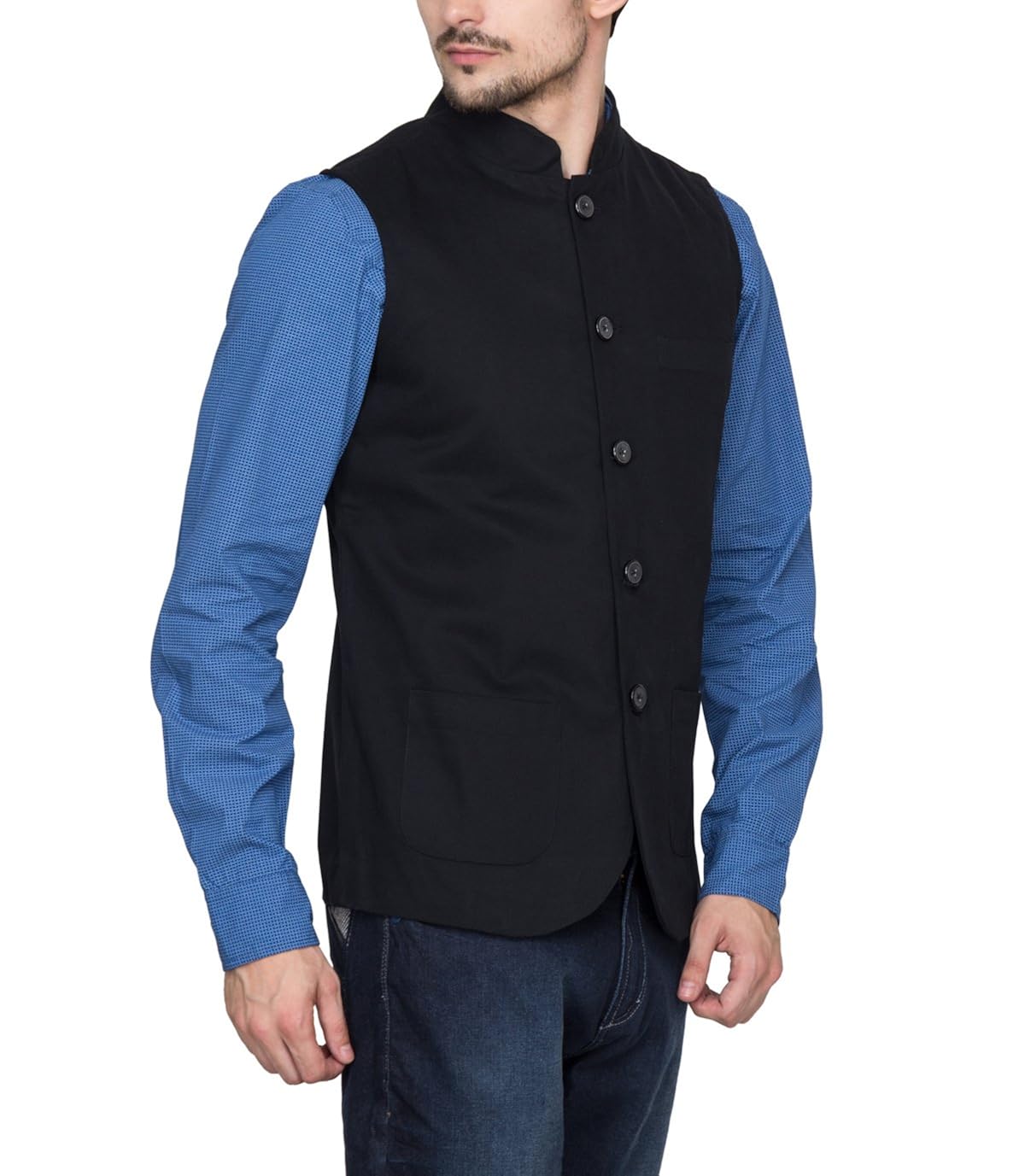 hypernation black color cotton nehru jacket